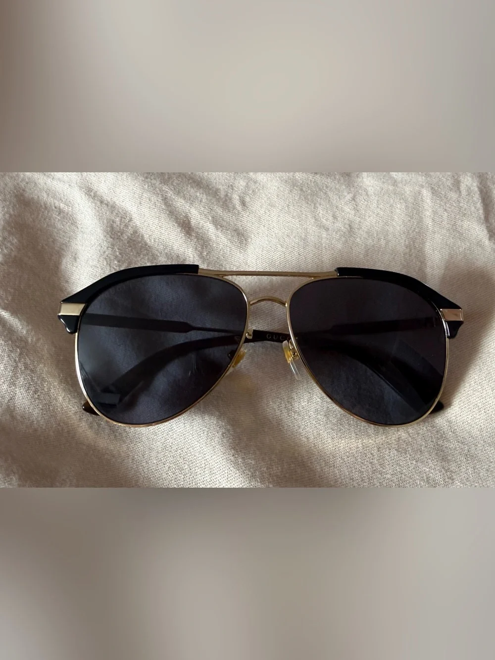 Gucci Gold Frame Sunglasses with Black Lenses
